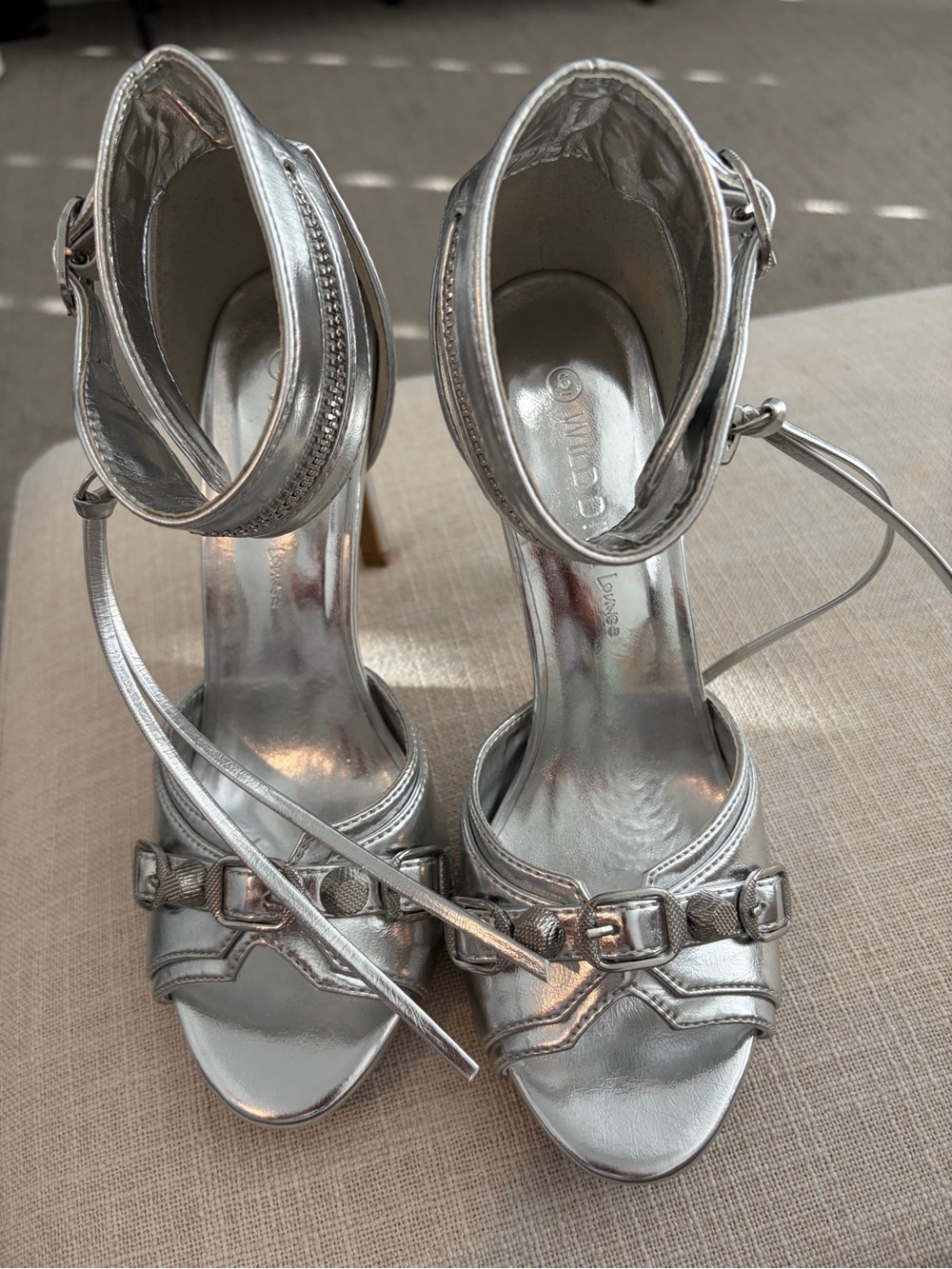 Wild Diva Lounge Silver Metallic Strappy Stiletto Heels